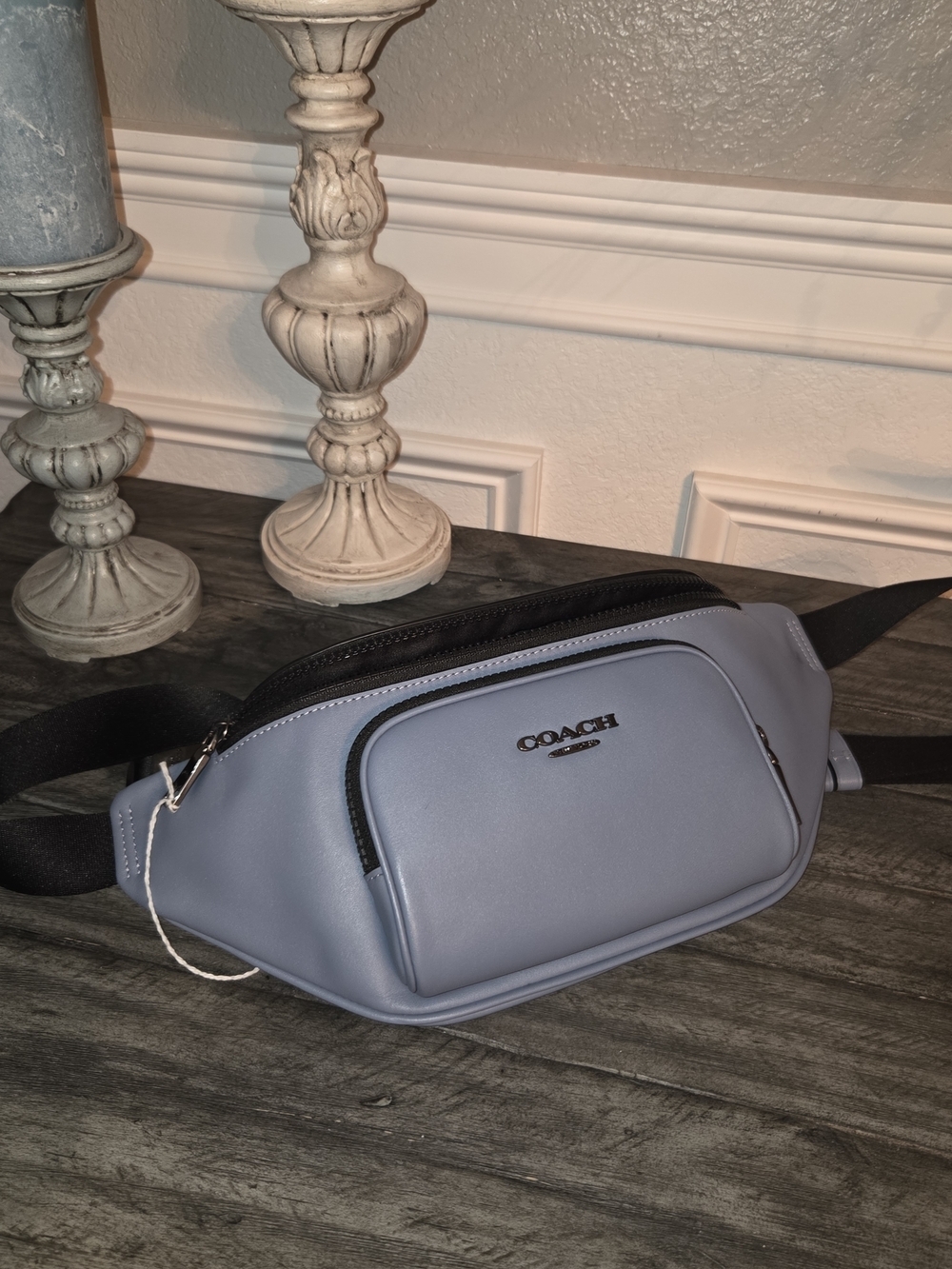 Coach Light Blue Leather Belt Bag with Black Strap NWOT.